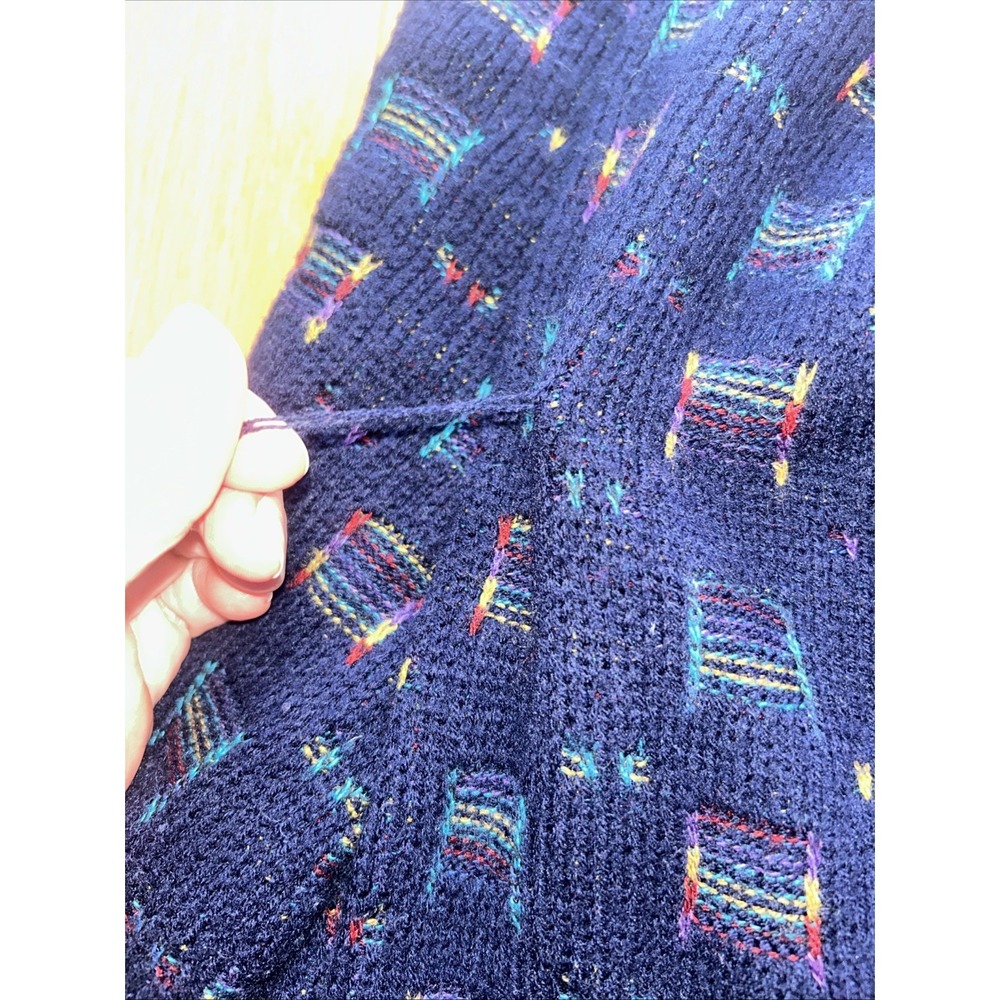 Vintage 90s Med-Large Navy Jantzen Men's Cardigan Rainbow Sweater Preppy Grandpa - Picture 5 of 6